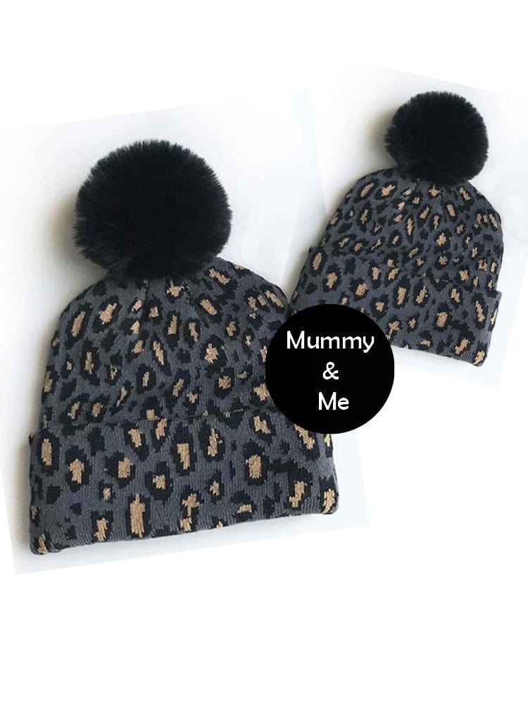 Mommy and Me tan leopard high quality beanie set