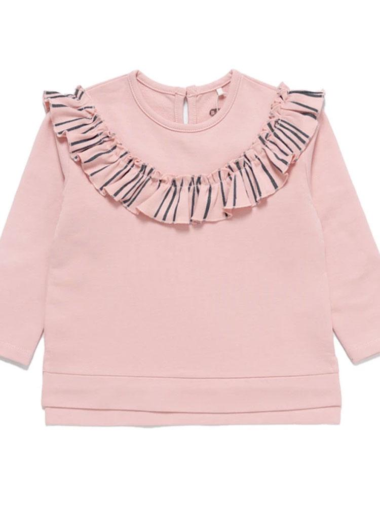 Girls Frill Sweatshirt in Pink and Navy Super Stripey Style My Kid Stylemykid