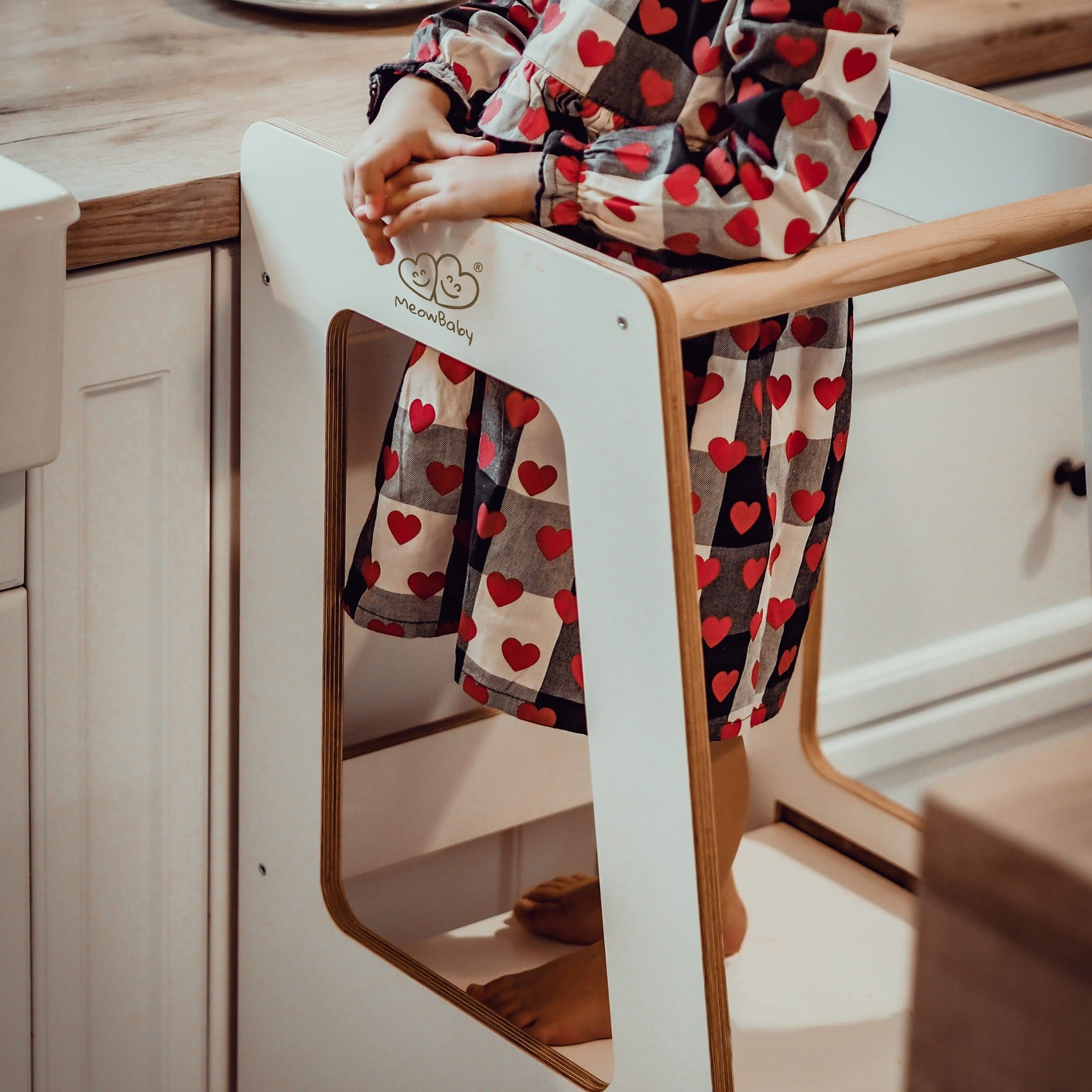 Wooden kitchen store step stool