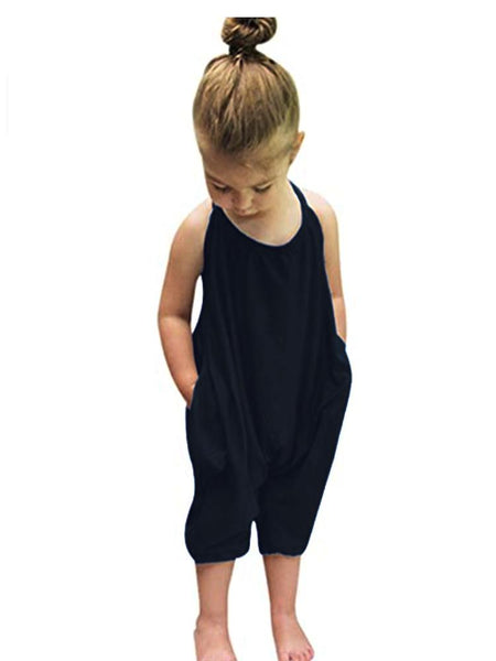 Black Halterneck Girls Sleeveless Playsuit with Pockets 18 to 24 months ...