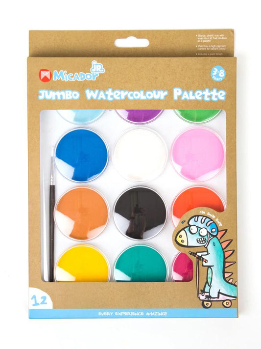 Micardor jR. - Jumbo Watercolour Palette x 12 Colours & Brush - Stylemykid.com