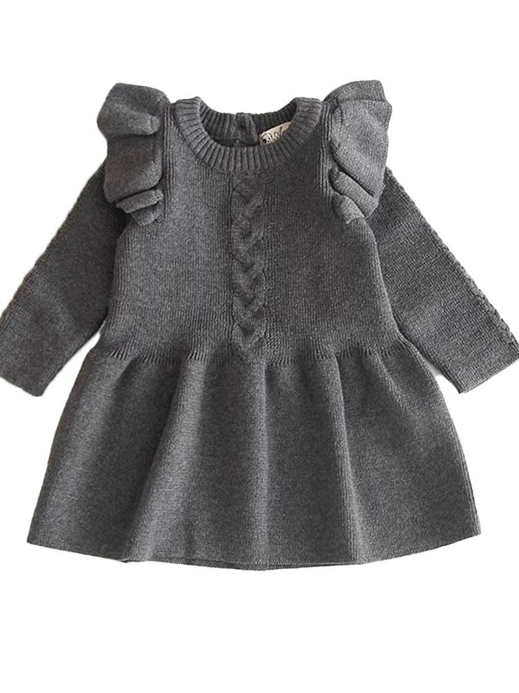 Little Girls Slate Grey Jumper Dress with Frill Design | Style My Kid ...